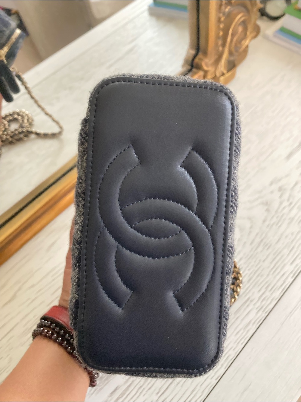 CHANEL Blue Plaid Wool Vanity Crossbody with Gold Chain - Picture 6 of 11